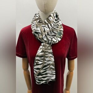 Zebra Print Chain Scarf Gold Rope Pattern Lightweight Sheer Polyester